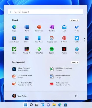 windows 11 pro start menu samar-it