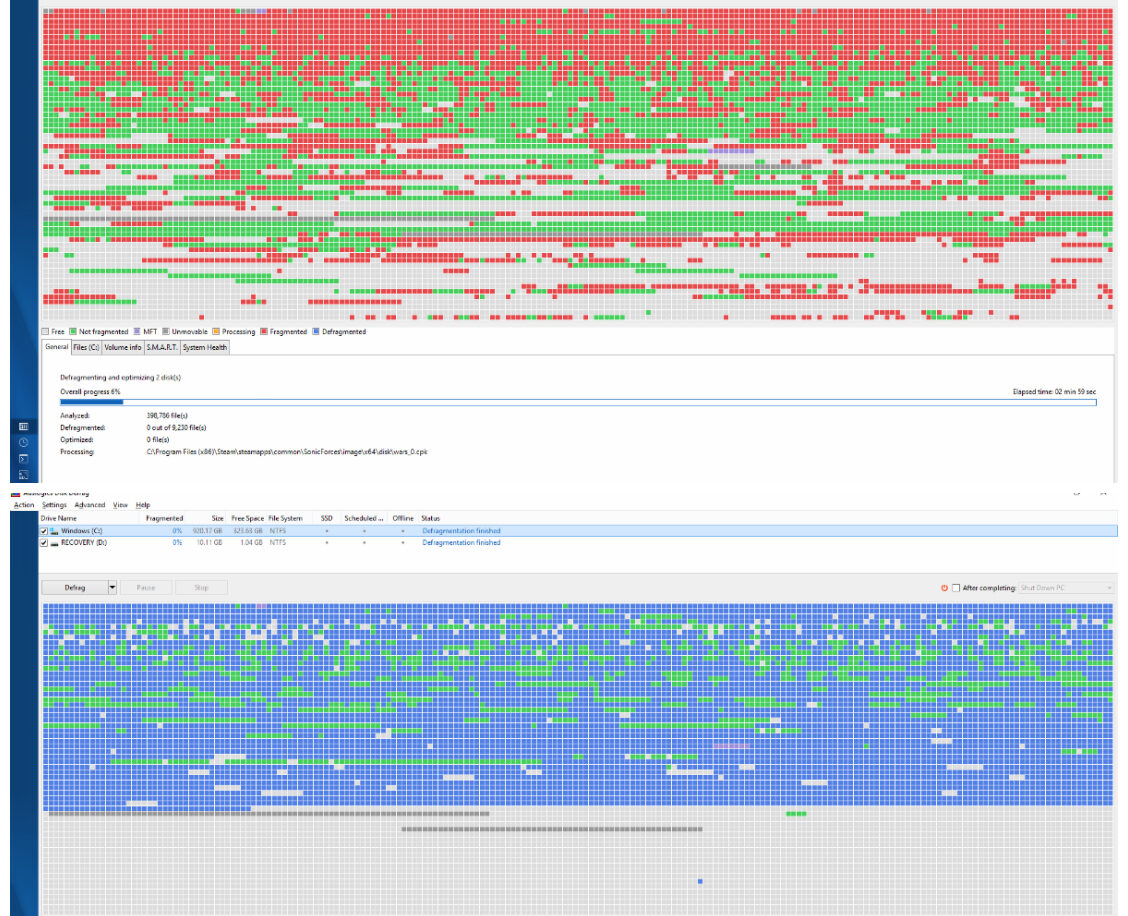 تصویری از پراکندگی بلوک های دیتا در هارد قبل و بعد از دیفرگ کردن