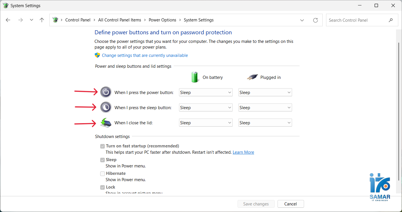 عکس شماره 10 - تنظیمات کلید های پاور - sleep - بستن درب لپ تاپ