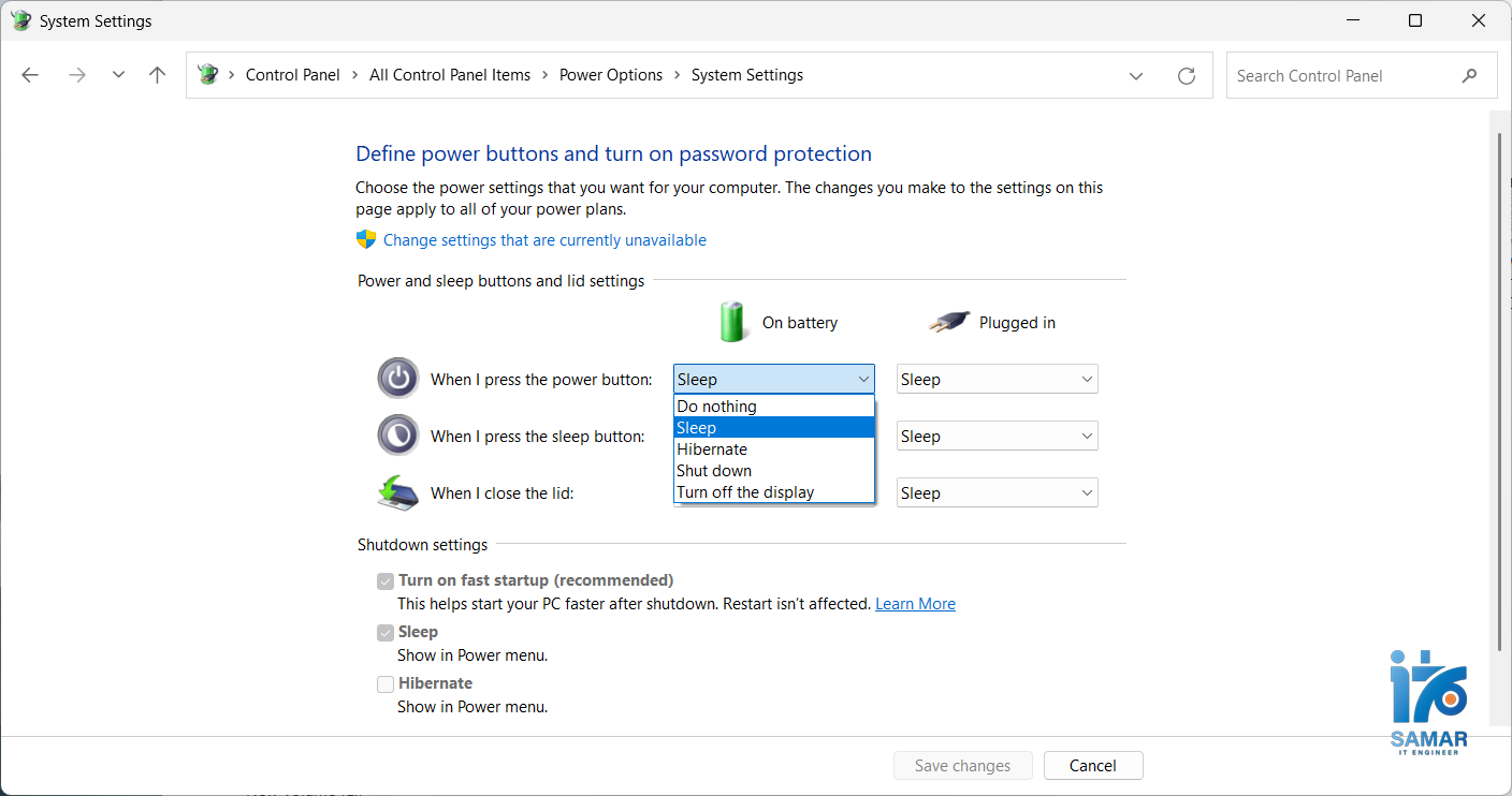 عکس شماره 11 - تنظیمات کلید های پاور - sleep - بستن درب لپ تاپ